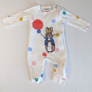 Joules Peter Rabbit Winfield Romper In Balloon Spot 3-6 months zip Onesie
